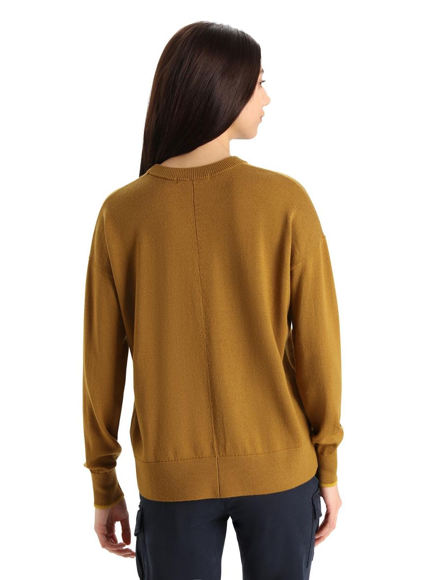 Women's Icebreaker Merino Shearer Crewe Sweaters Clove / Silent Gold | CA 1316MQZA